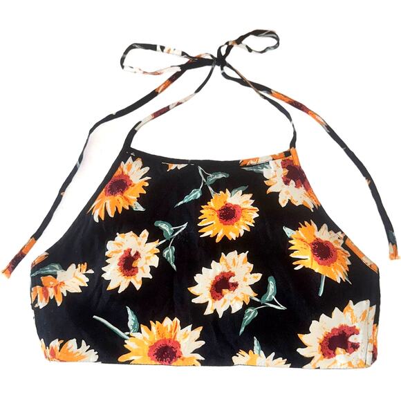 Reverse 2-Piece Coord Set Halter Crop Top Ruffle Shorts Black Yellow Size Small - Picture 3 of 9